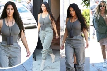 Kim Kardashian gets pulses racing in skintight tank top as she is joined by leggy sister Khloe