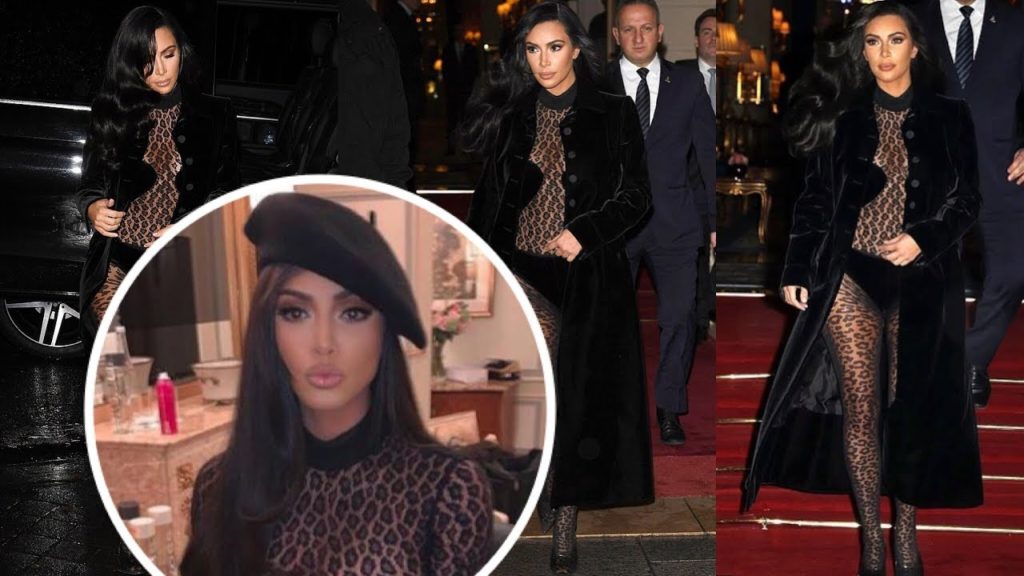 Kim Kardashian in sheer bodysuit for an evening stroll in Paris on Wednesday